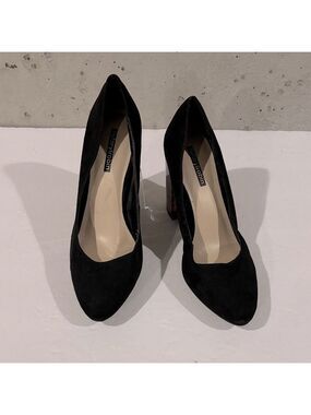 byfarylrobin Black Faux Suede Almond Toe Faux Tortise Heel Pump -Size 7.5